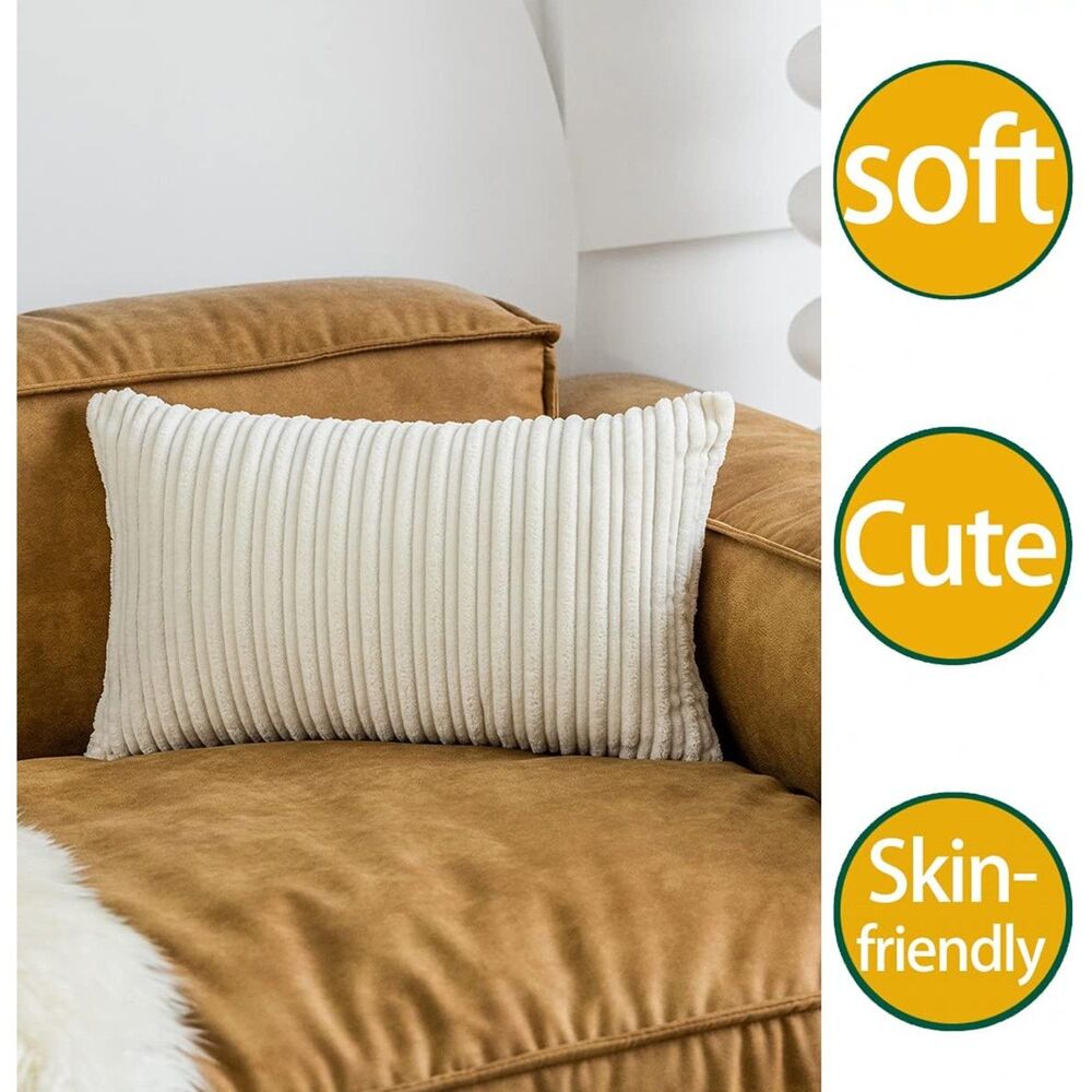 Velvet 12x20 Inch Lumbar Throw Pillow Cover-1 Piece, Cream , Zipper Closure